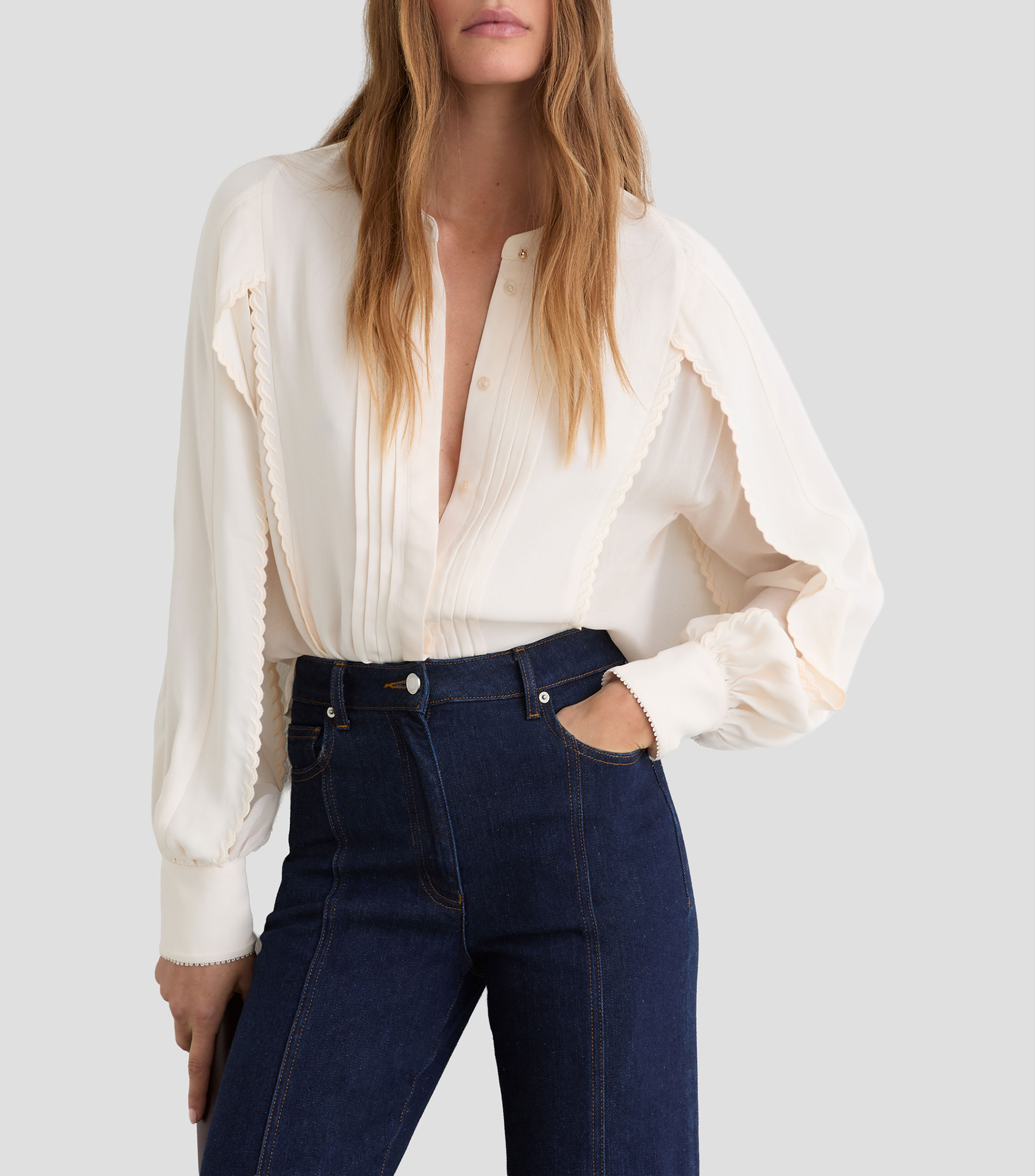 Blusa lisa de manga larga Mujer